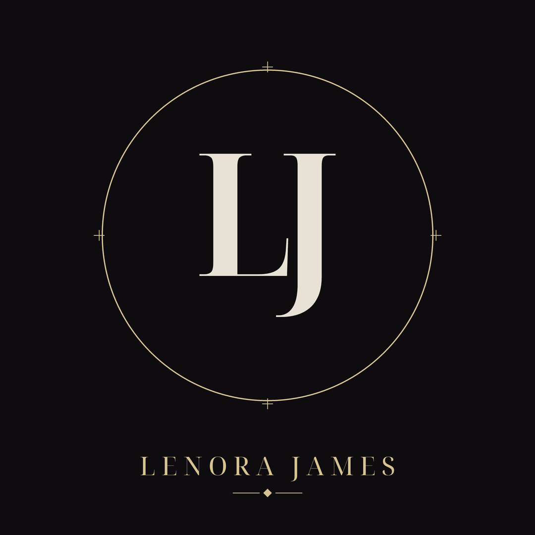 Lenora James hero mark — LJ monogram in an antique gold ring